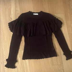 Dark Brown Ruffle Long-Sleeve Women's Top